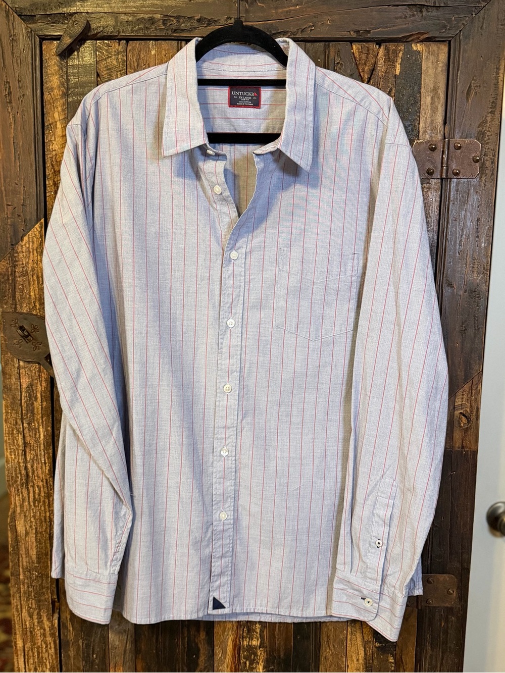 UNTUCKit Men’s XXL Slim Fit Blue Red Stripe 100% Cotton Button Down Shirt